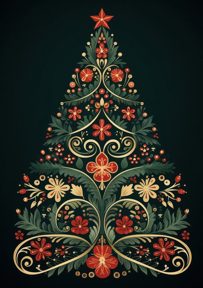Christmas tree stencil design pattern red illuminated. AI generated Image by rawpixel.