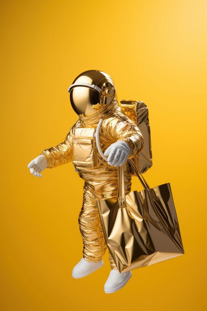 Astronaut gold bag shopping bag. AI generated Image by rawpixel.