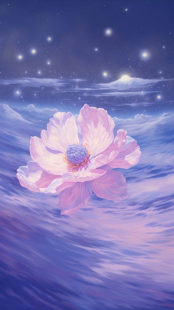 A pastel purple flower outdoors floating painting. AI generated Image by rawpixel.
