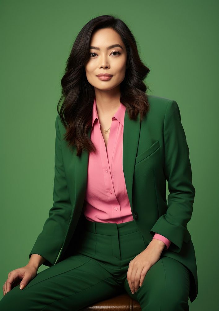 A american asian woman portrait sitting person. AI generated Image by rawpixel.