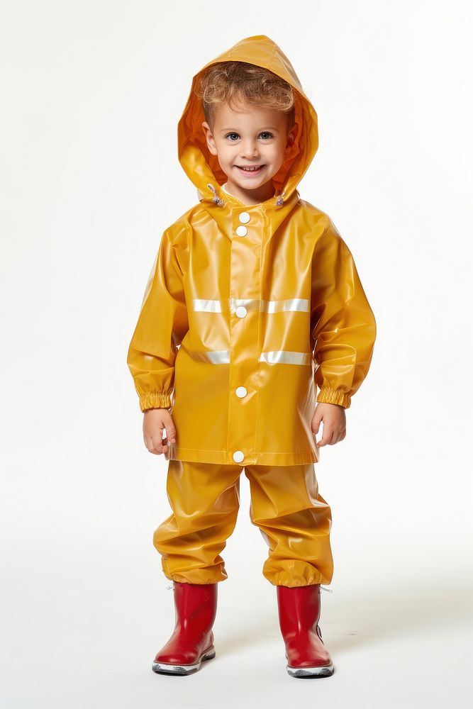 Boy wearing raining suit raincoat child white background. AI generated Image by rawpixel.