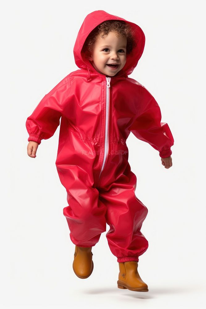 Boy wearing red raining suit sweatshirt white background protection. AI generated Image by rawpixel.