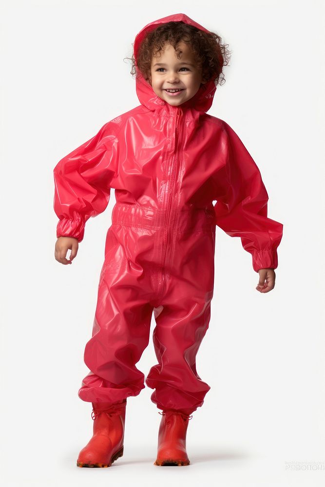 Boy wearing red raining suit raincoat white background protection. AI generated Image by rawpixel.