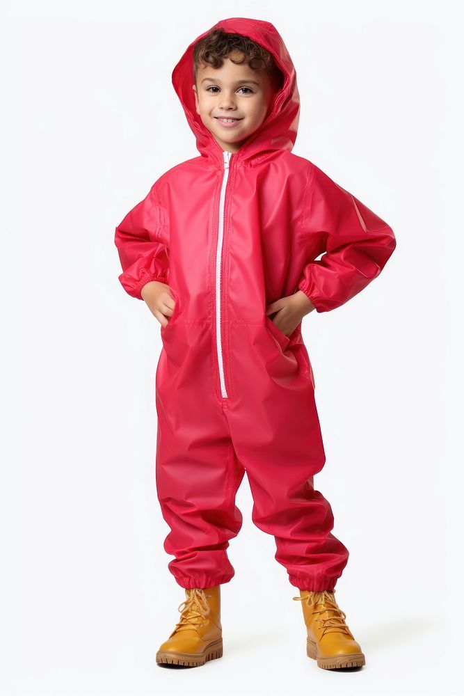 Boy wearing red raining suit sweatshirt white background protection. AI generated Image by rawpixel.