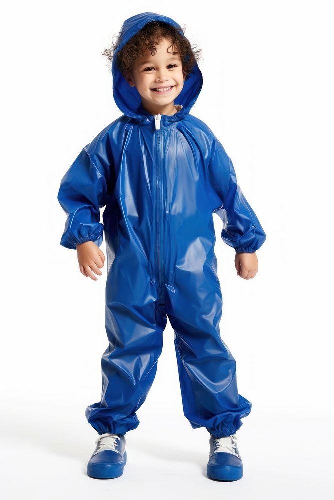 Kid wearing blue raining suit raincoat child white background. AI generated Image by rawpixel.