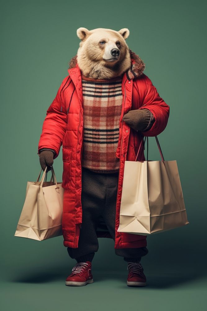 Bear shopping bags portrait mammal. AI generated Image by rawpixel.