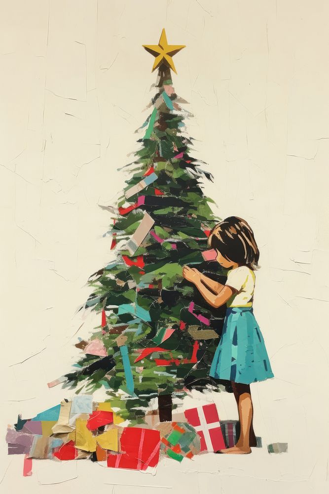 A girl decorating a christmas tree art anticipation celebration. AI generated Image by rawpixel.