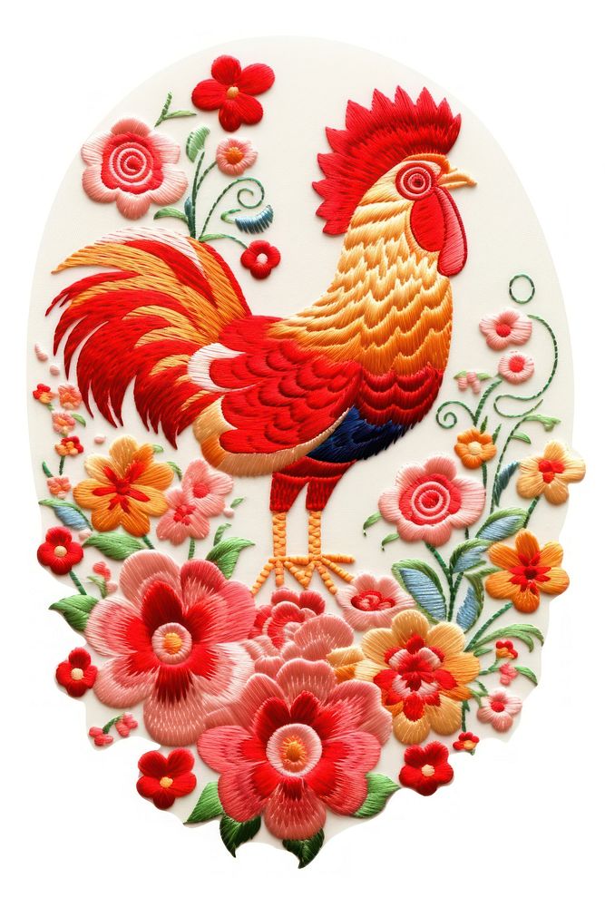 Chicken chicken embroidery poultry. AI generated Image by rawpixel.