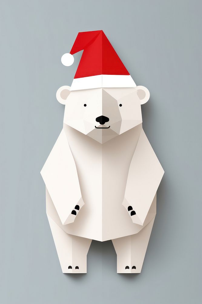 A big bear wearing red christmas hat paper art representation. AI generated Image by rawpixel.