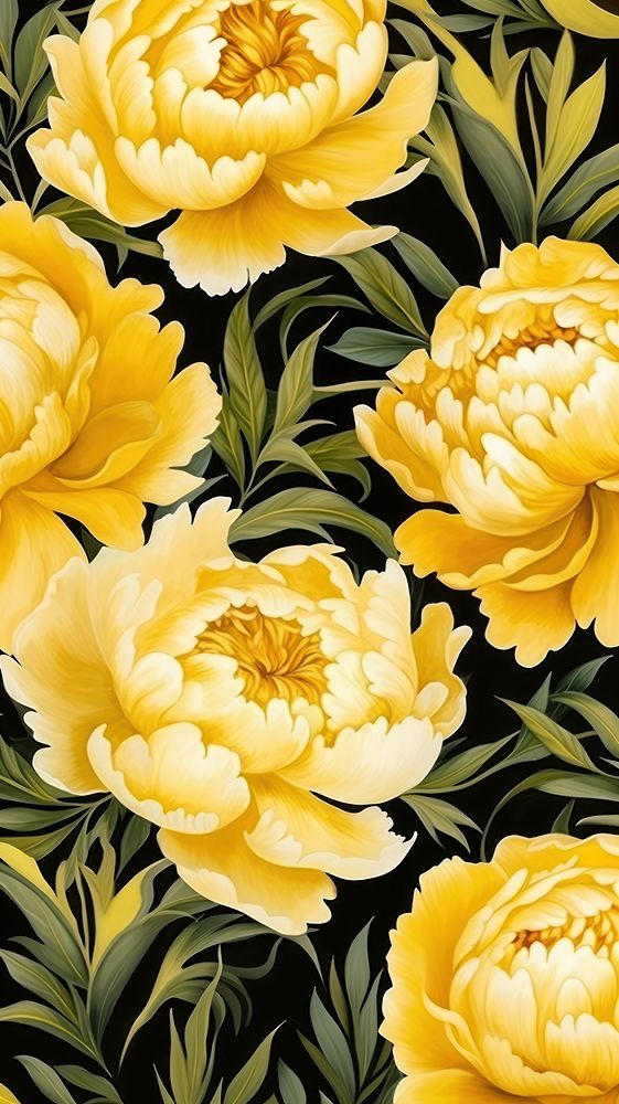 Yellow Peony pattern flower plant. AI generated Image by rawpixel.