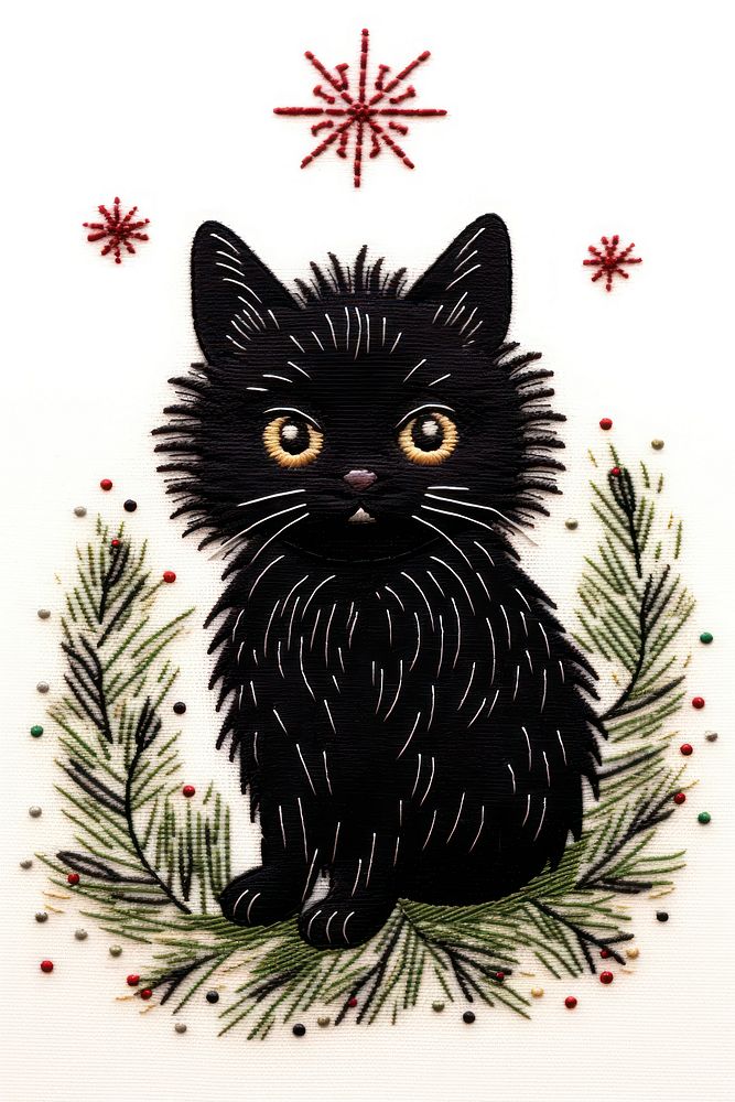 A black cat embroidery christmas pattern mammal. 