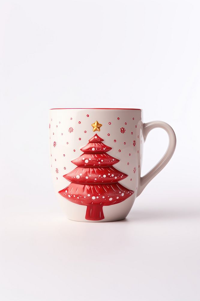 A christmas ceramic mug porcelain cup white background. AI generated Image by rawpixel.