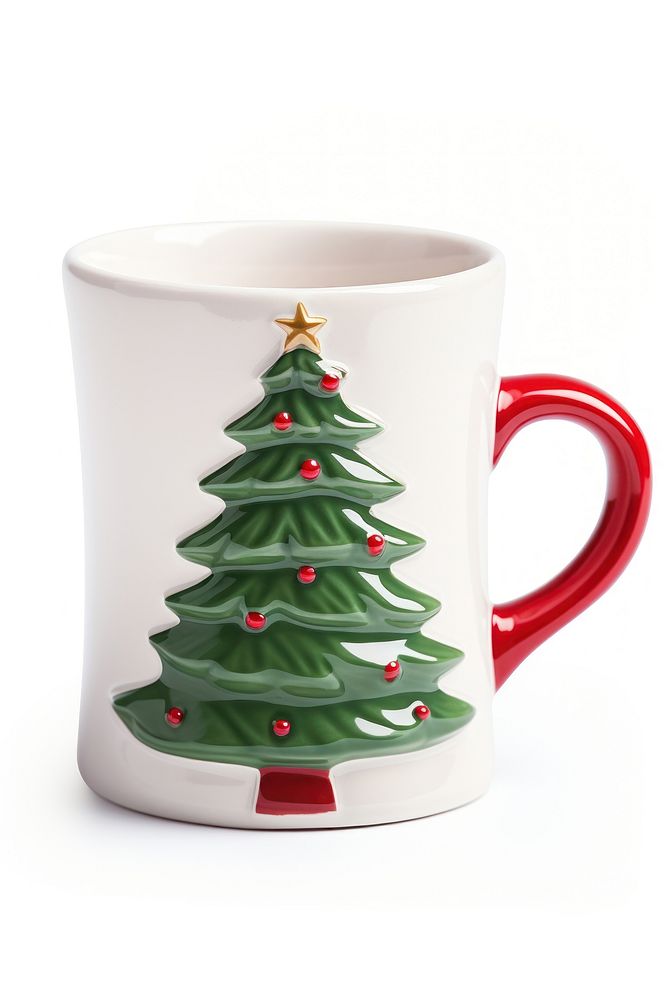 A mini christmas tree ceramic mug plant cup white background. AI generated Image by rawpixel.