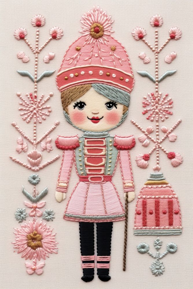 A Nutcracker embroidery nutcracker pattern doll. AI generated Image by rawpixel.