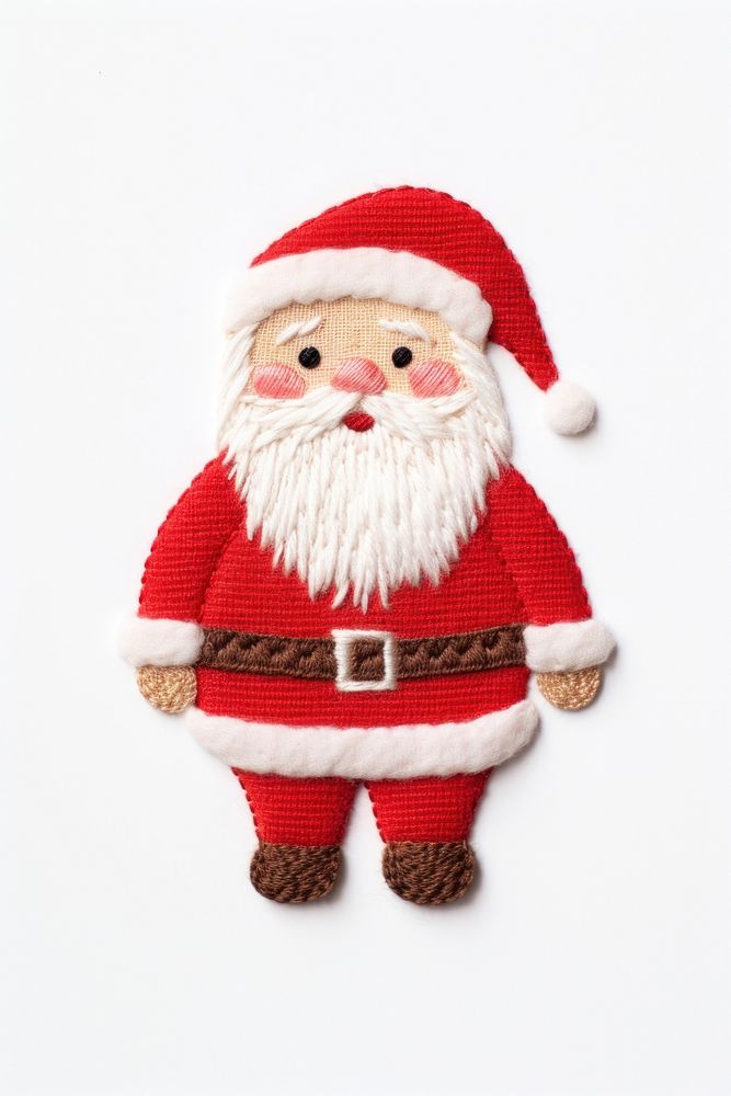 A Santa Claus embroidery toy white background anthropomorphic. AI generated Image by rawpixel.