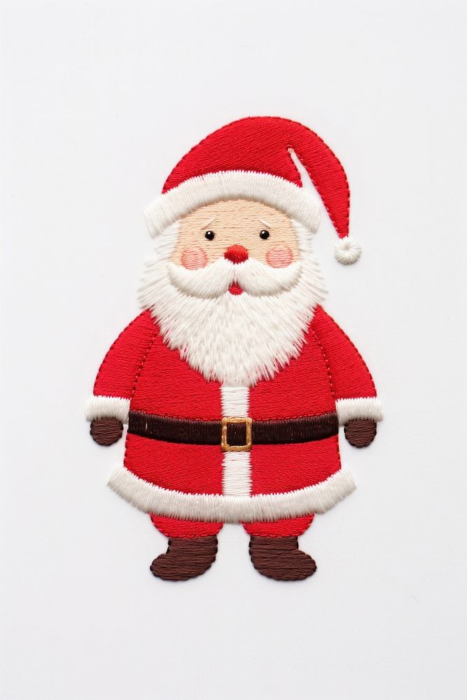 A Santa Claus embroidery white background anthropomorphic representation. AI generated Image by rawpixel.