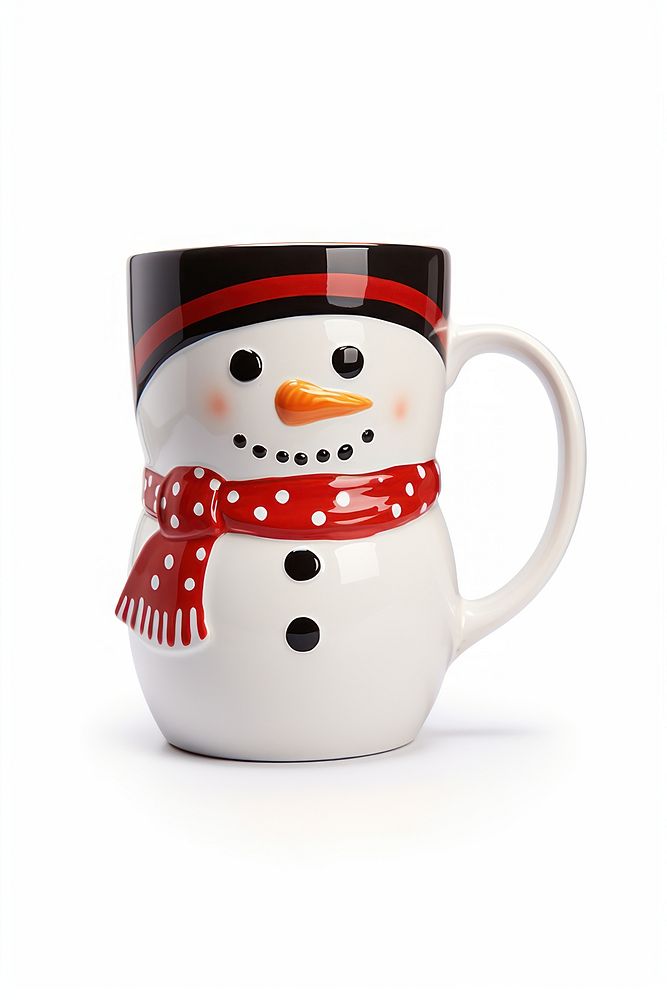 A snowman ceramic mug winter white cup. AI generated Image by rawpixel.