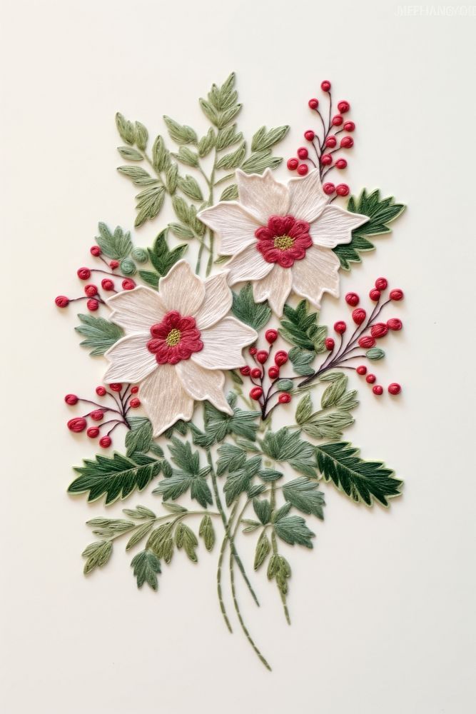 Holly bouquet christmas embroidery pattern flower plant. AI generated Image by rawpixel.
