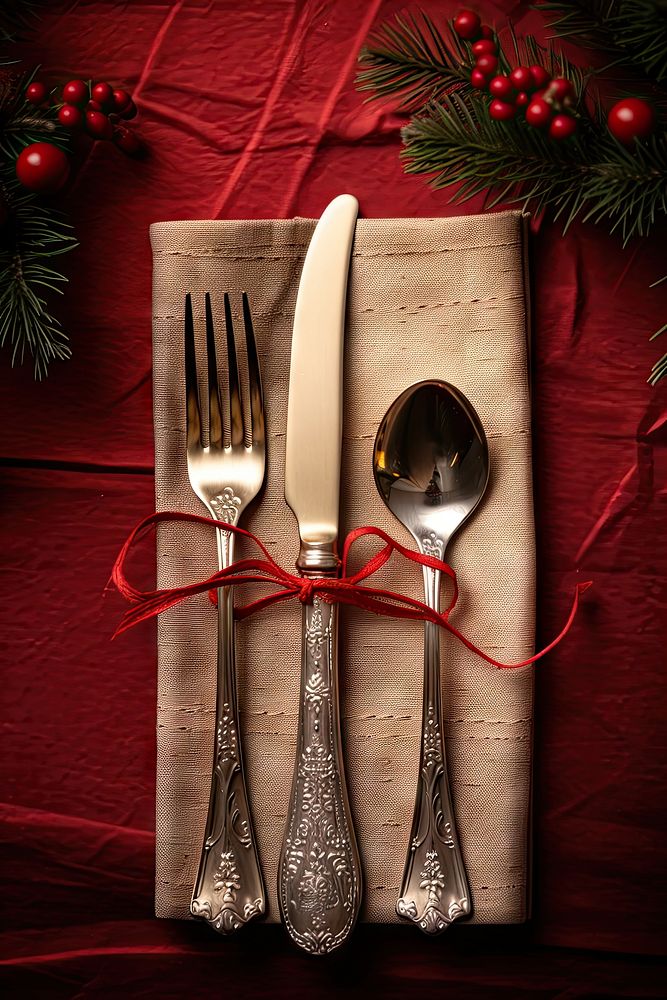 Spoon fork christmas napkin. AI generated Image by rawpixel.