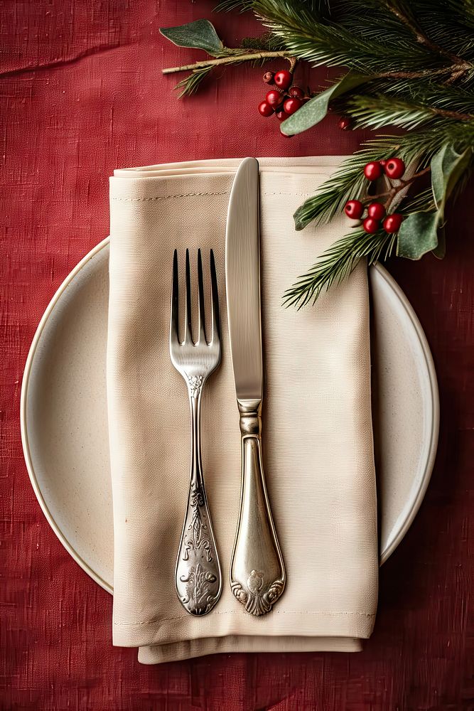 Napkin fork christmas spoon. AI generated Image by rawpixel.