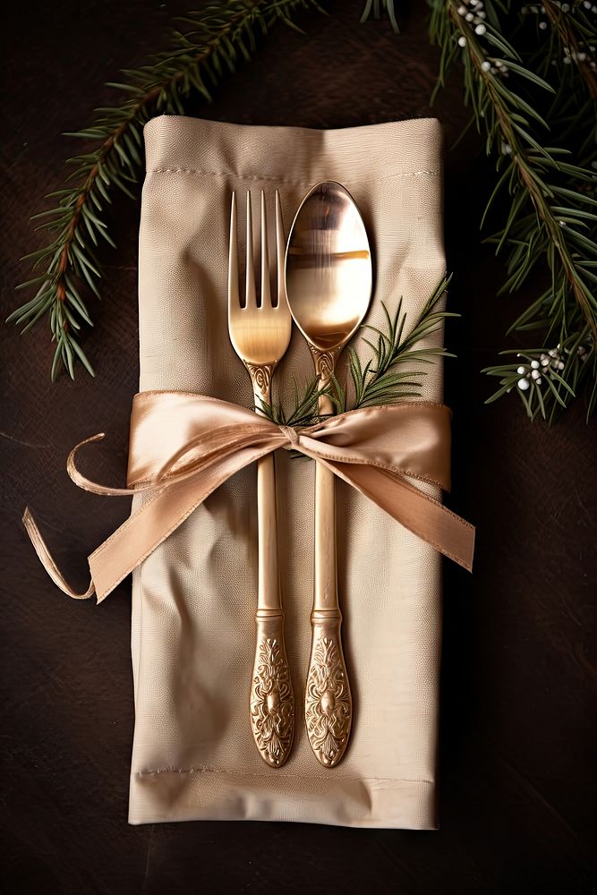 Spoon fork christmas napkin. AI generated Image by rawpixel.