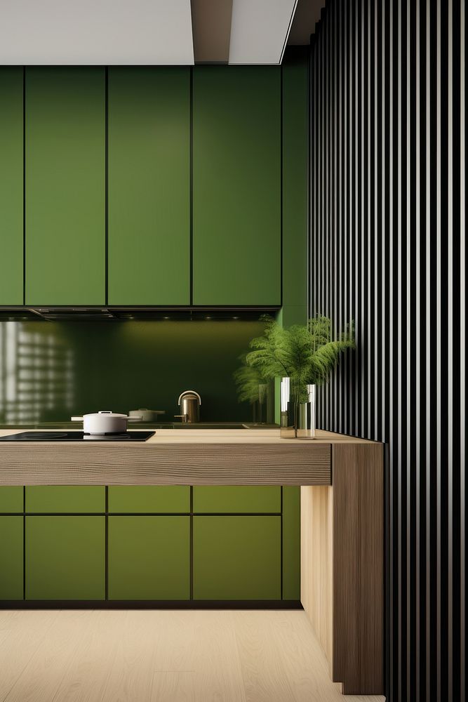 Kitchen furniture cupboard green. AI generated Image by rawpixel.