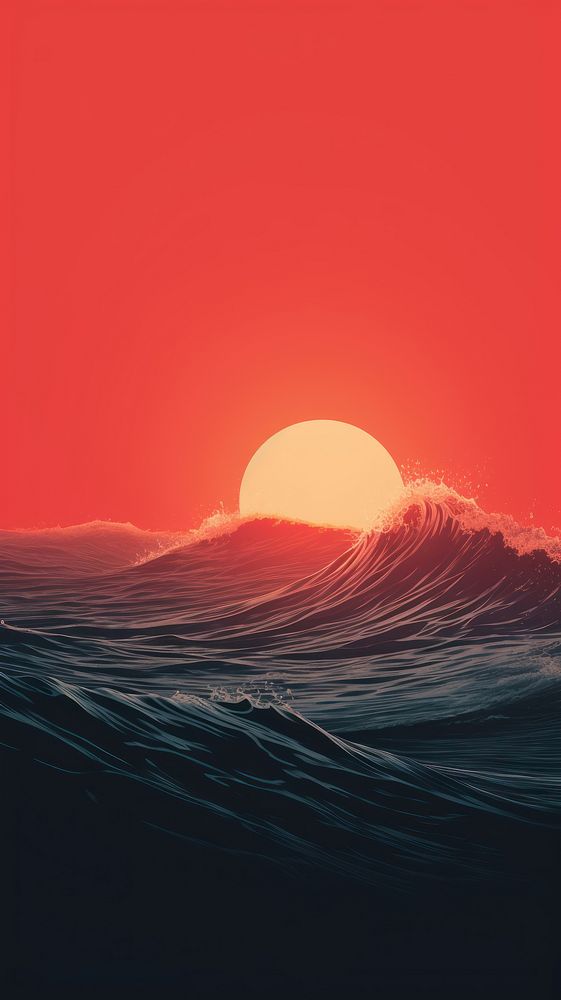 Sea wave outdoors horizon sunset. 