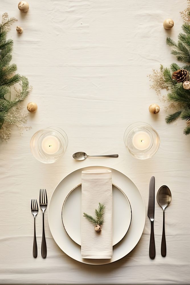 Christmas dinning table furniture candle napkin. AI generated Image by rawpixel.