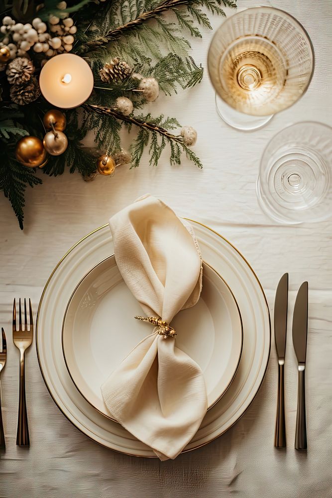 Christmas dinning table napkin plate white. AI generated Image by rawpixel.