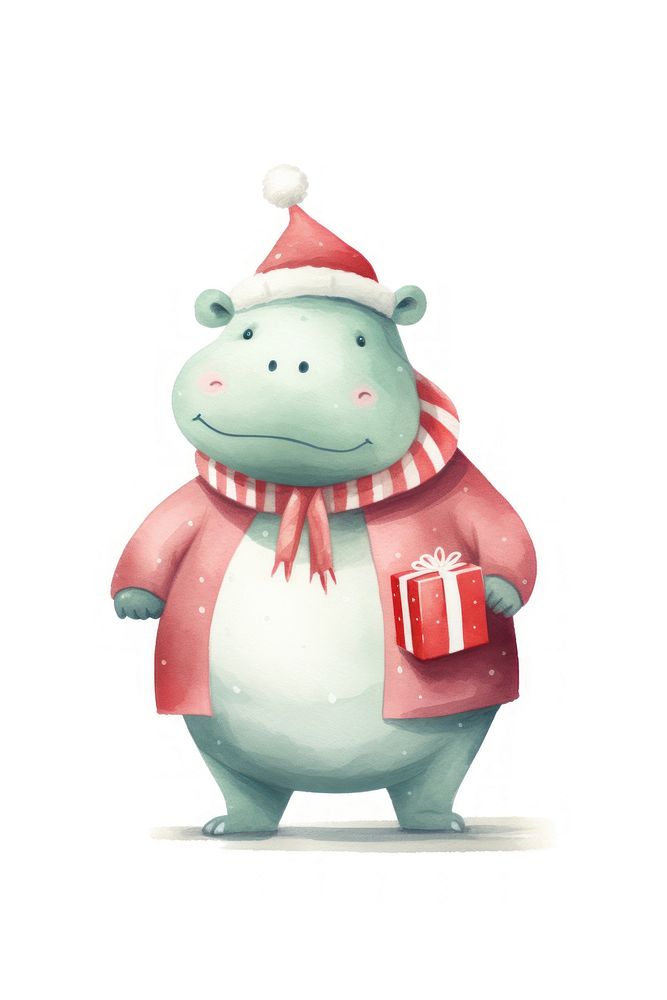 Hippo wear santa costume figurine snowman white background. AI generated Image by rawpixel.