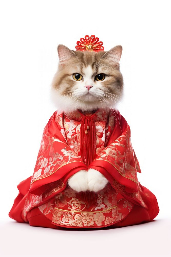 Cat wearing Chinese bride robe. AI generated Image by rawpixel.