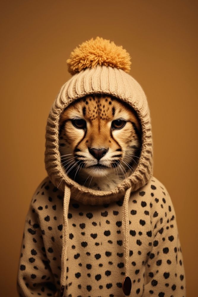 Cheetah in Autumn sweater. AI generated Image by rawpixel.