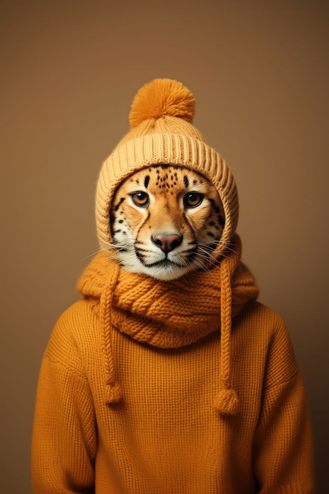 Cheetah in Autumn sweater. AI generated Image by rawpixel.