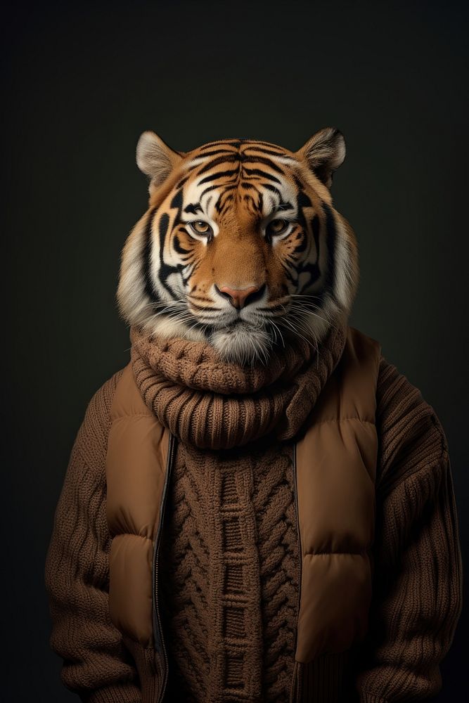 Tiger in Autumn sweater. AI generated Image by rawpixel.