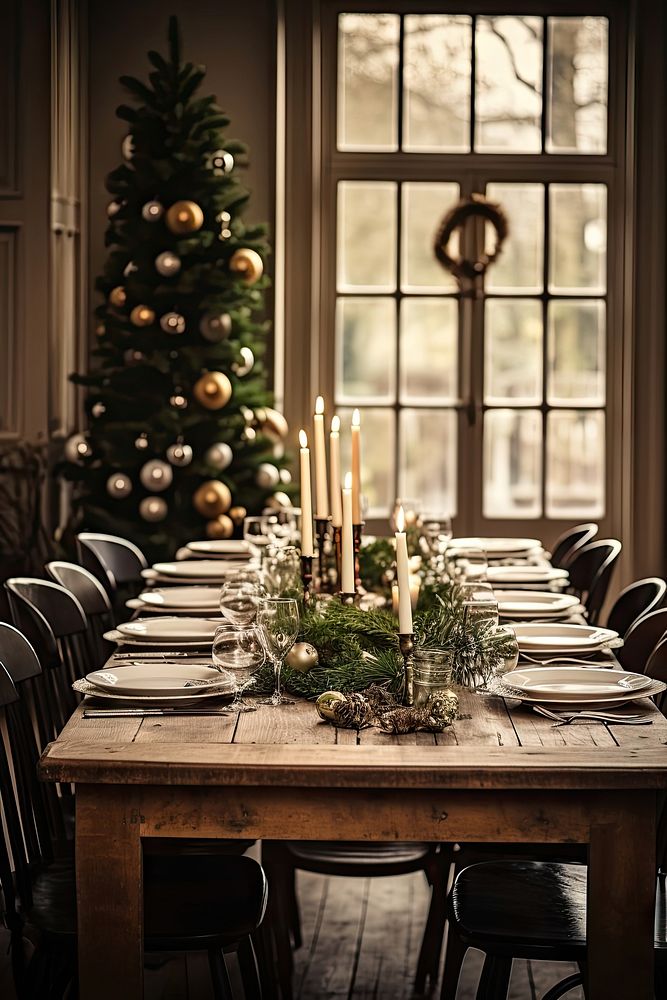 Christmas dinning table architecture furniture candle. 