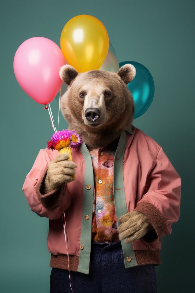 Bear holding balloon. AI generated Image by rawpixel.