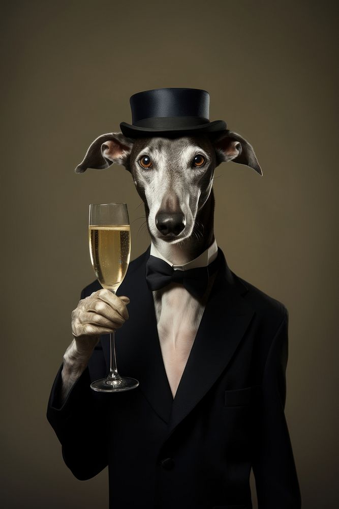 Greyhound dog drinking champagne. AI Free Photo rawpixel