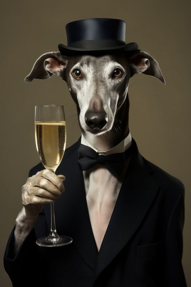 Greyhound dog drinking champagne. AI generated Image by rawpixel.