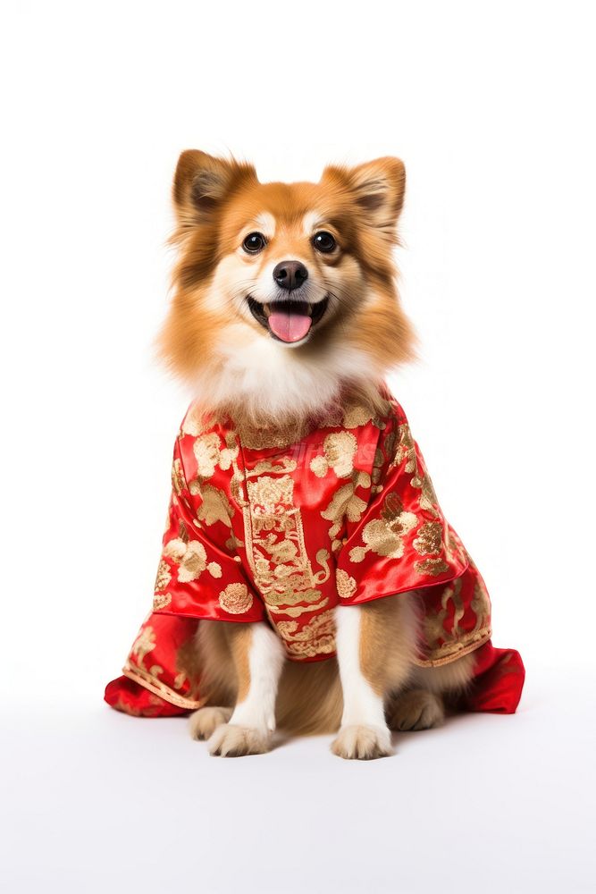 Dog wearing Chinese robe. AI generated Image by rawpixel.