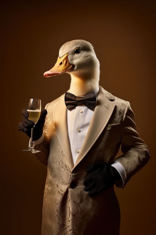 Duck drinking champagne. AI generated Image by rawpixel.