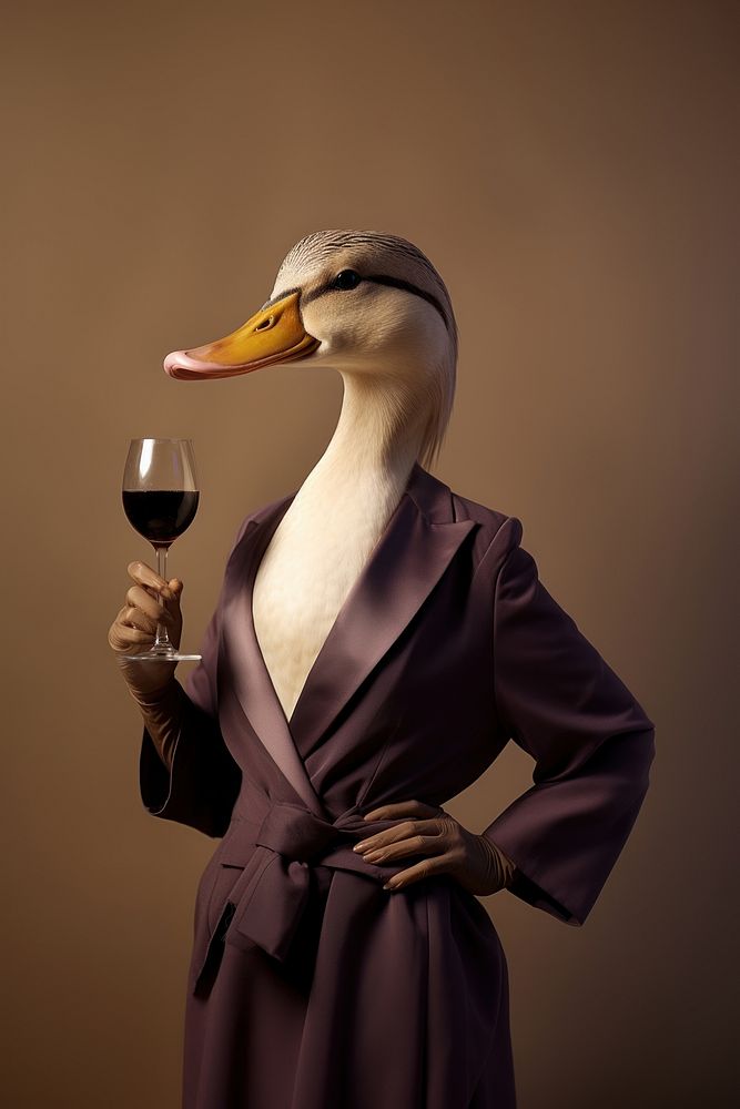Mallard duck drinking wine. AI generated Image by rawpixel.