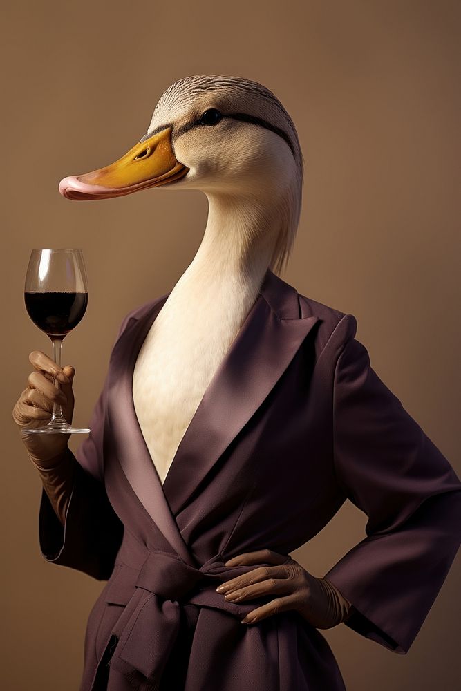 Mallard duck drinking wine. AI generated Image by rawpixel.