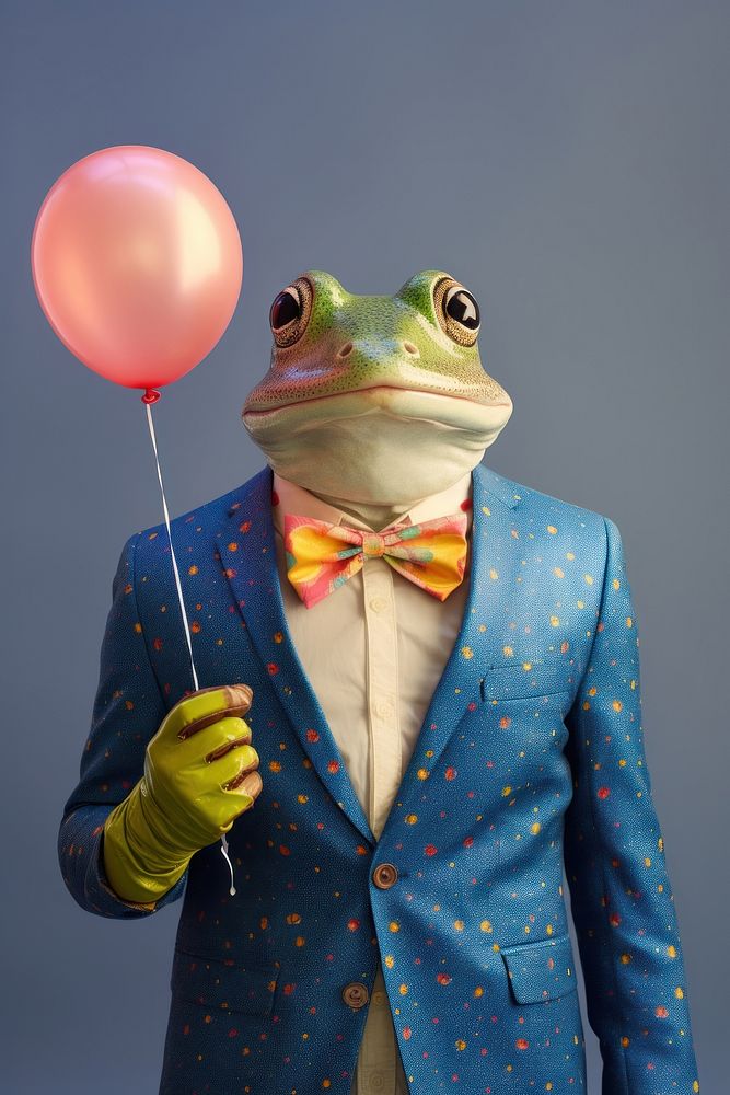 Frog holding birthday balloon. AI generated Image by rawpixel.