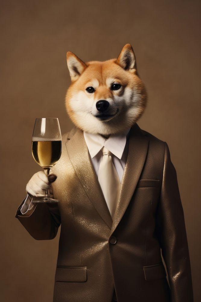 Shiba dog holding champagne glass. AI generated Image by rawpixel.