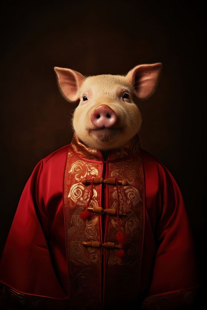 Pig wearing Chinese robe. AI generated Image by rawpixel.