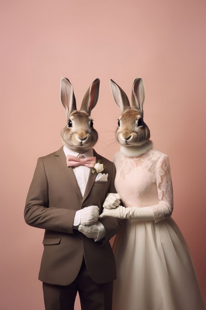 Rabbit wedding protrait. AI generated Image by rawpixel.