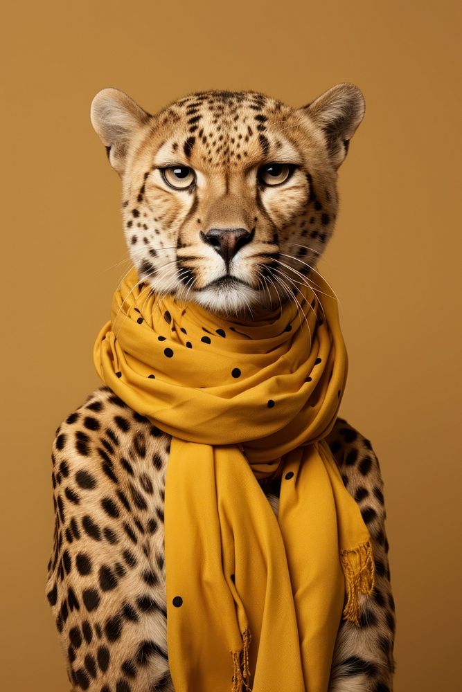 Cheetah wearing suit. 