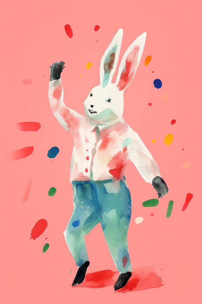 Rabbit dancing celebration painting animal. AI generated Image by rawpixel.