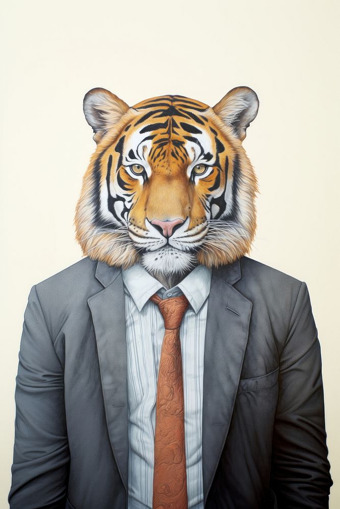 Tiger businessman animal mammal adult. AI generated Image by rawpixel.