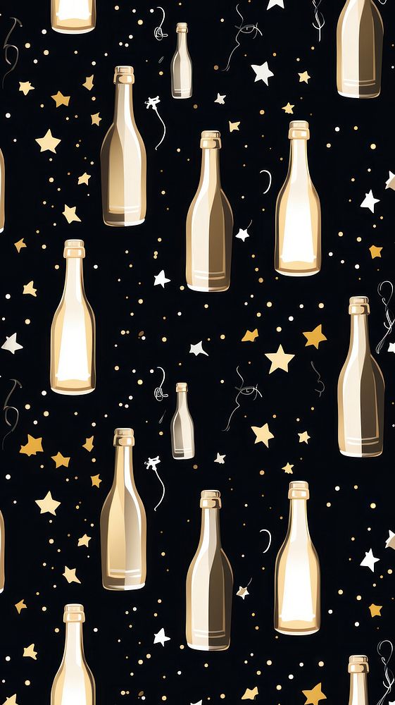 New year wallpaper bottle champagne confetti. AI generated Image by rawpixel.
